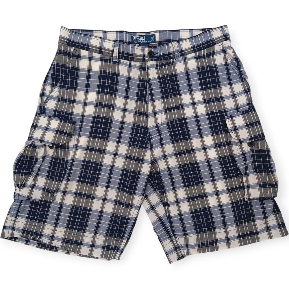 Polo Ralph Lauren Cargo Shorts Men 38 Blue Madras Plaid Lightweight 90s Y2K